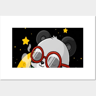 cute panda enjoy the coffee on the moon Posters and Art